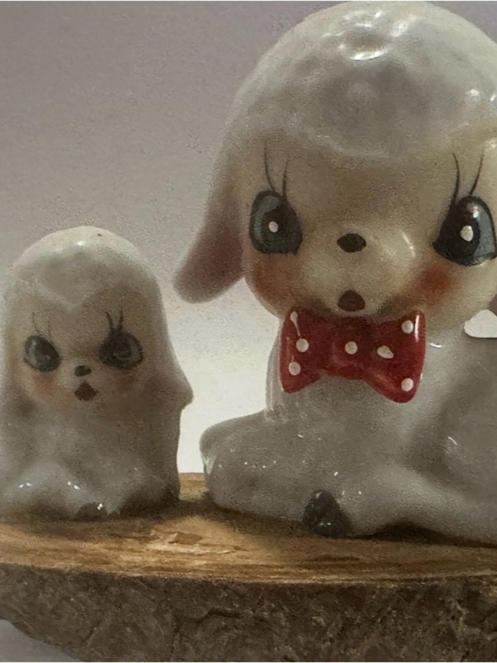 Vintage MCM Big Eye Ceramic Lambs Mother & Baby Kitsch Figurine